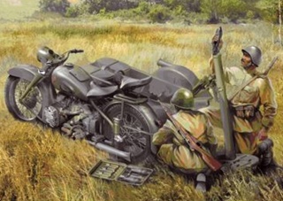 RUSSIE SIDE CAR M72 AVEC MORTIER ET 2 FIGURINES WW2 1/35